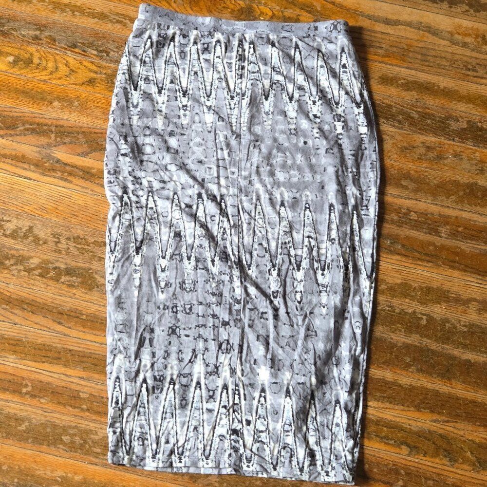 Matty M Knit Pencil Midi Skirt – Gray White Pull-On Stretch Size XS‎